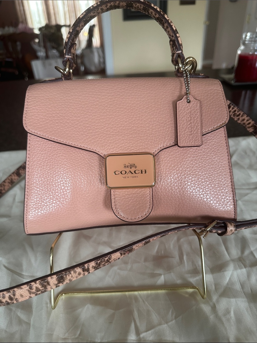 Coach Pepper Shell/Pink Satchel/Crossbody Snakeskin Embossed C6780